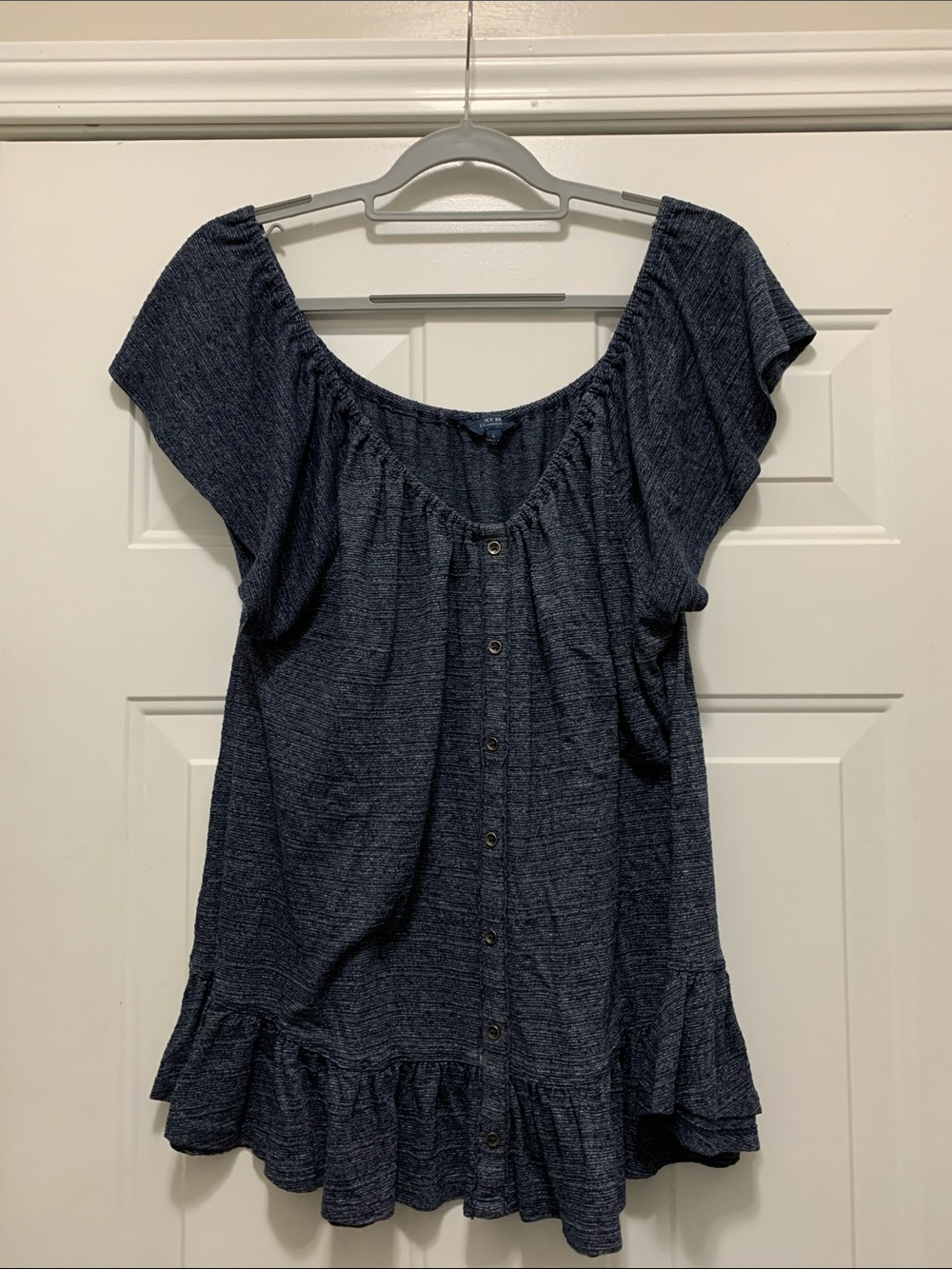 4/$10 Lucky Brand Navy Button-Front Ruffle-Hem Cotton Blend Tunic Size Large